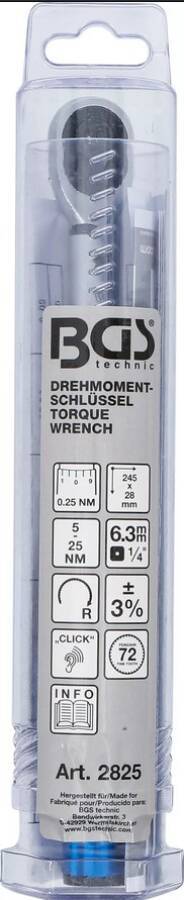 Drehmomentschlüssel mit Feinskala 4296001 Anzugswert 5 - 25 Nm Antriebsvierkant 1/4`` Länge 250 mm Skaleneinteilung 0,25