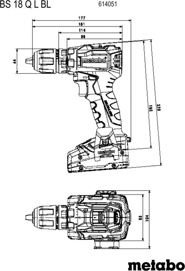 Akku-Bohrschrauber BS 18 L 614051500 Typ Set Opt. 3* Lieferumfang 2x 18V/2,0 Ah LiPOWER Akkus, Ladegerät SC 36, metaBOX