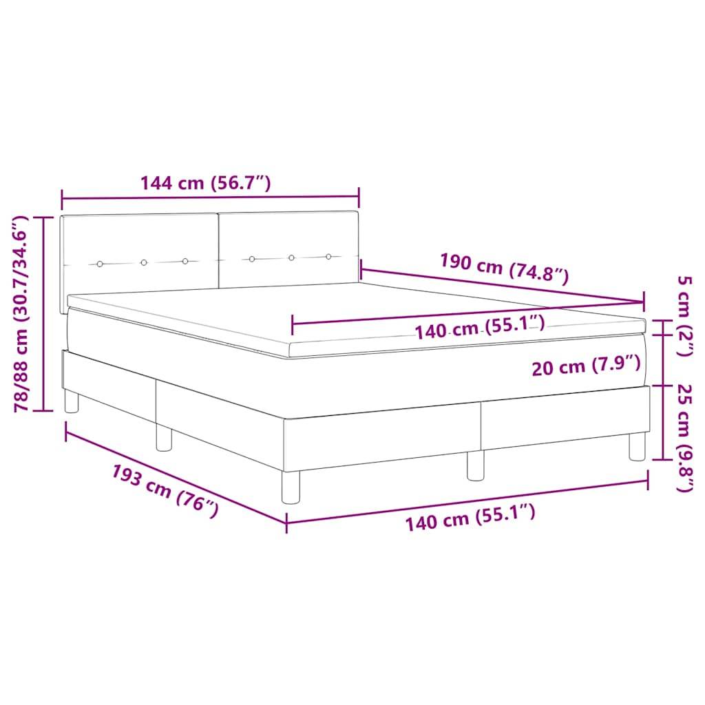 vidaXL Boxspringbett mit Kissen Schwarz 140 x 190 cm Stoff