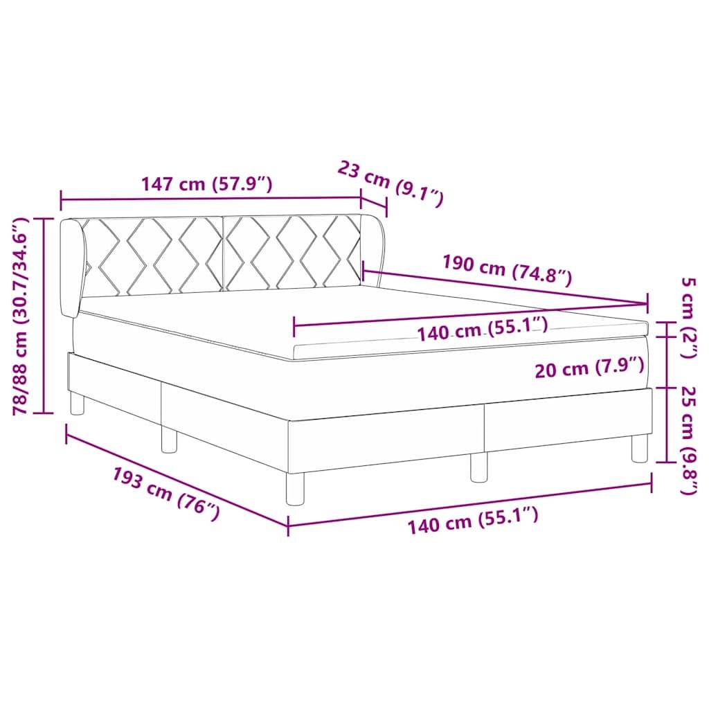 vidaXL Boxspringbett mit Matratze Schwarz 140 x 190 cm Stoff
