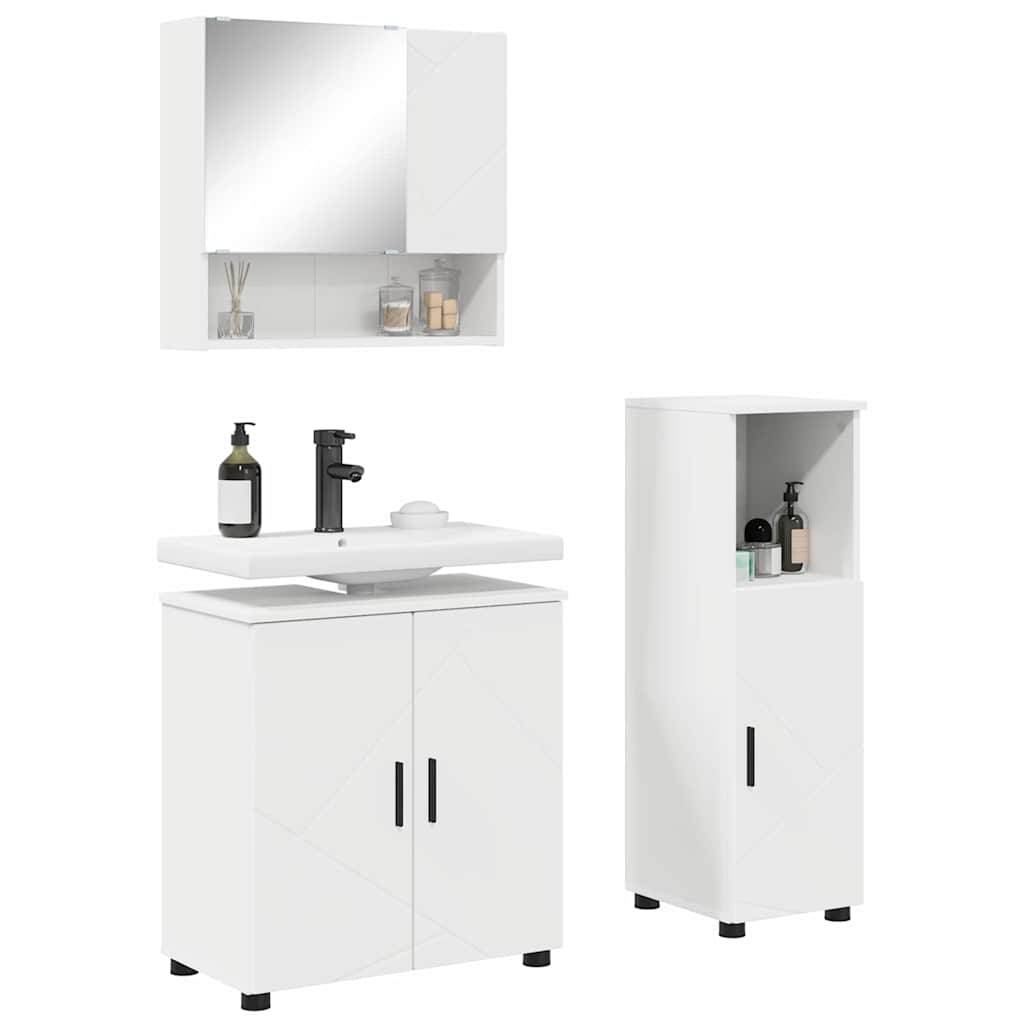 vidaXL Badezimmermöbel-Set mit Tür 3 pcs Weiß Holzwerkstoff & Metall
