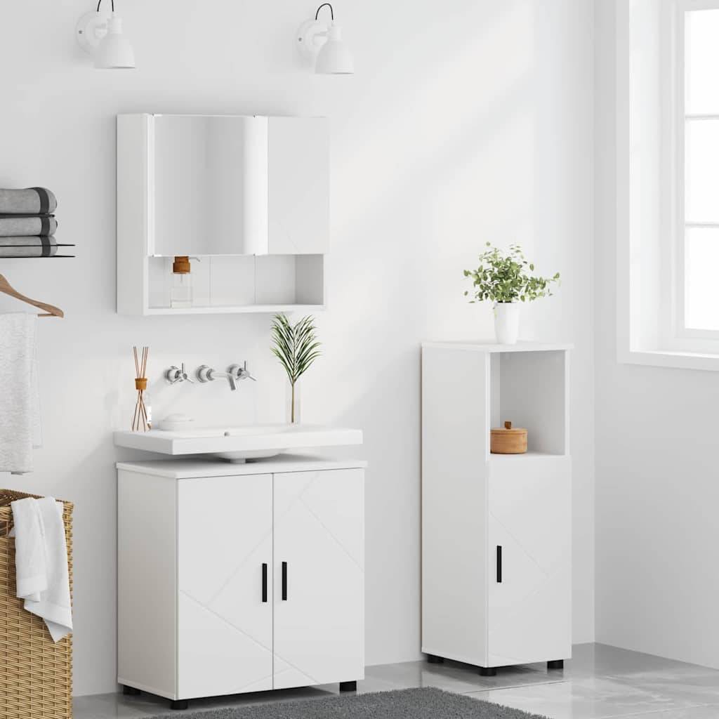 vidaXL Badezimmermöbel-Set mit Tür 3 pcs Weiß Holzwerkstoff & Metall