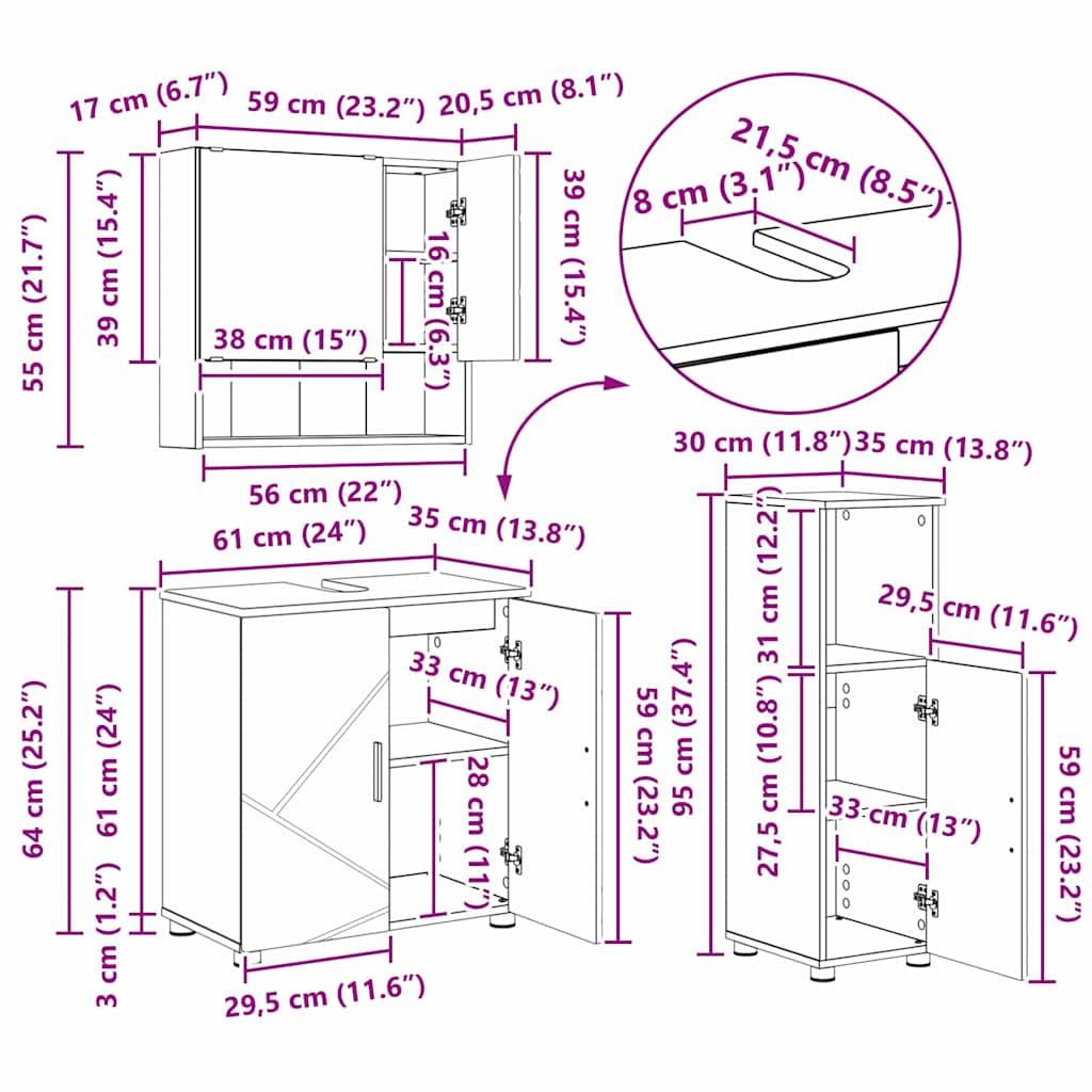 vidaXL Badezimmermöbel-Set 3 pcs Hochglanz Weiß Holzwerkstoff & Metall