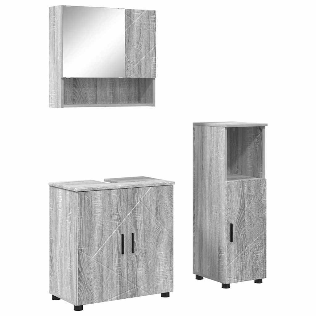 vidaXL Badezimmermöbel-Set 3 pcs Graues Sonoma Holzwerkstoff & Metall