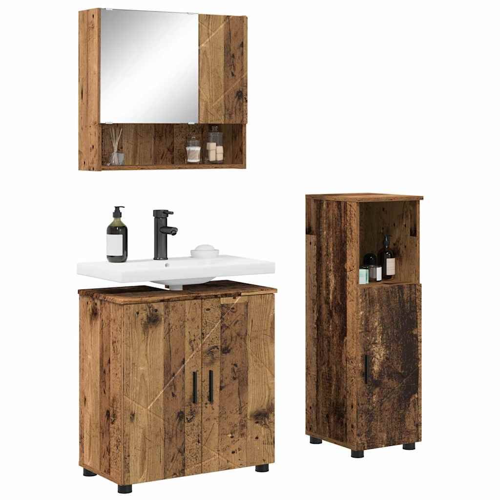 vidaXL Badezimmermöbel-Set 3 pcs Altholz Holzwerkstoff & Metall
