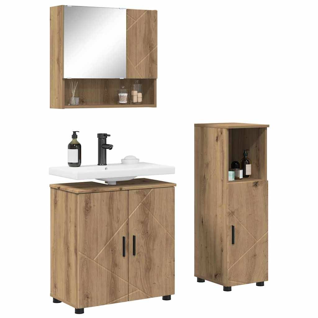 vidaXL Badezimmermöbel-Set 3 pcs Artisan-Eiche Holzwerkstoff & Metall