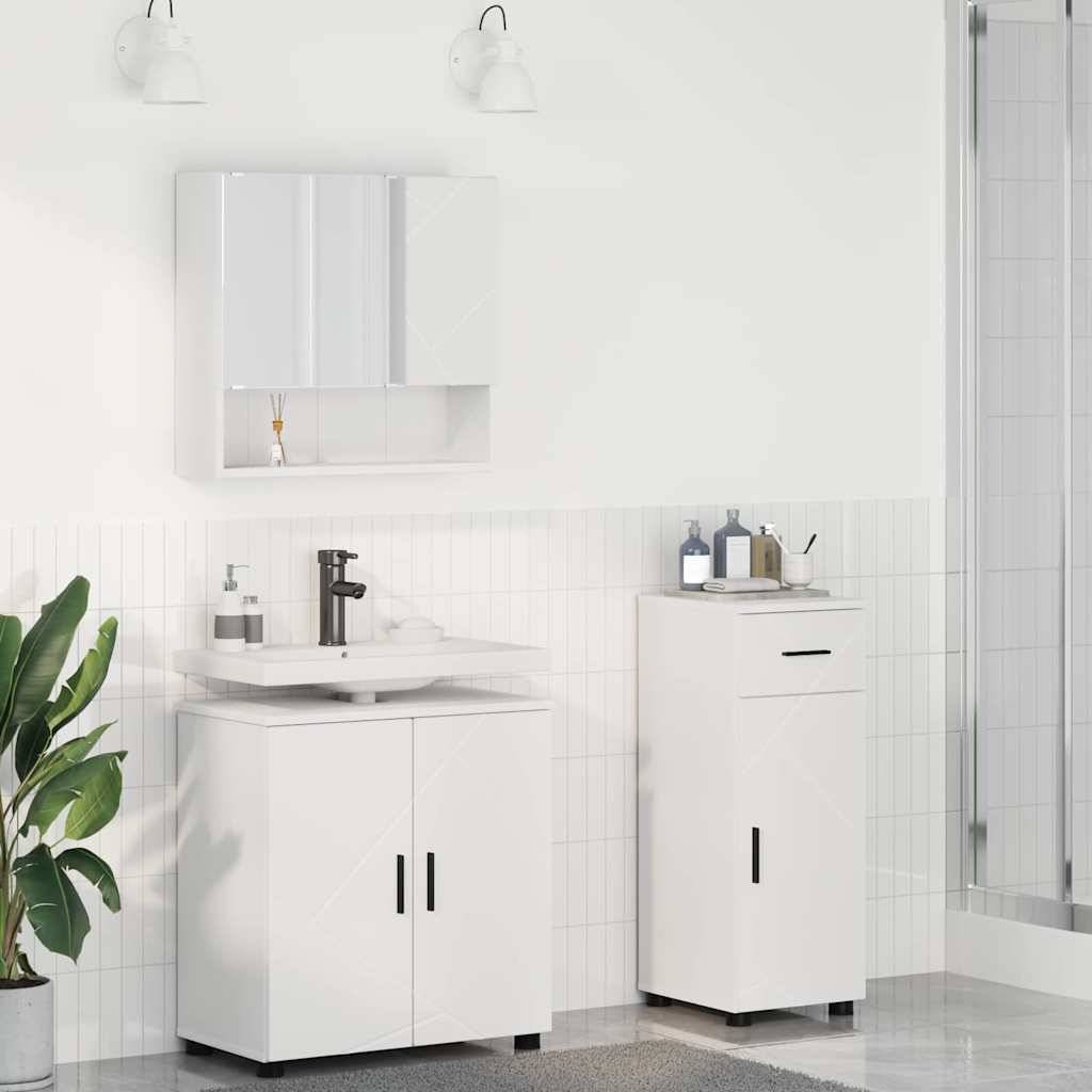 vidaXL Badezimmermöbel-Set mit Tür 3 pcs Weiß Holzwerkstoff & Metall