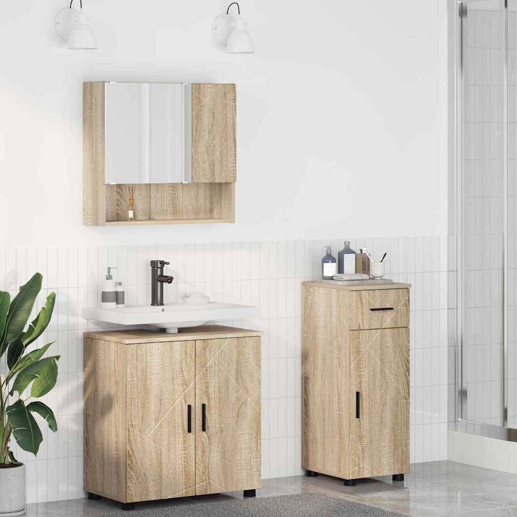 vidaXL Badezimmermöbel-Set 3 pcs Sonoma-Eiche Holzwerkstoff & Metall