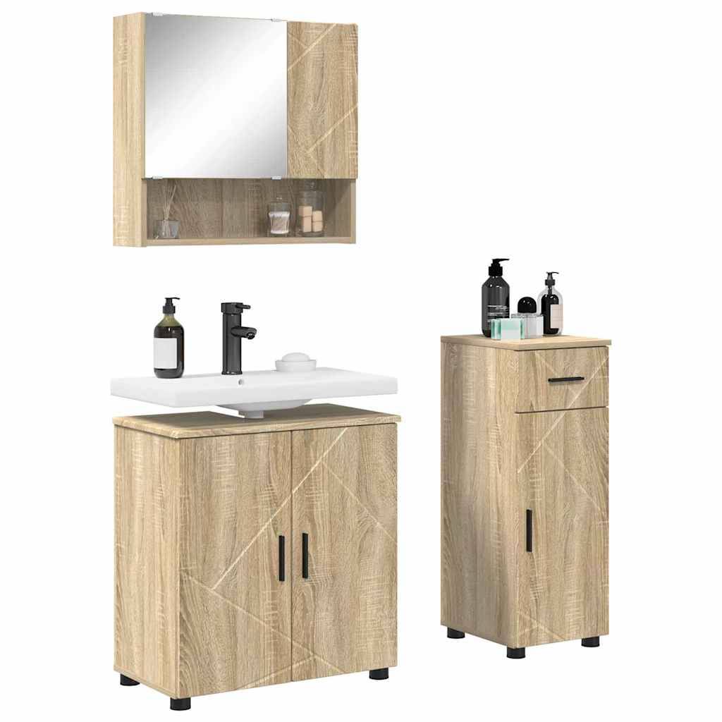 vidaXL Badezimmermöbel-Set 3 pcs Sonoma-Eiche Holzwerkstoff & Metall