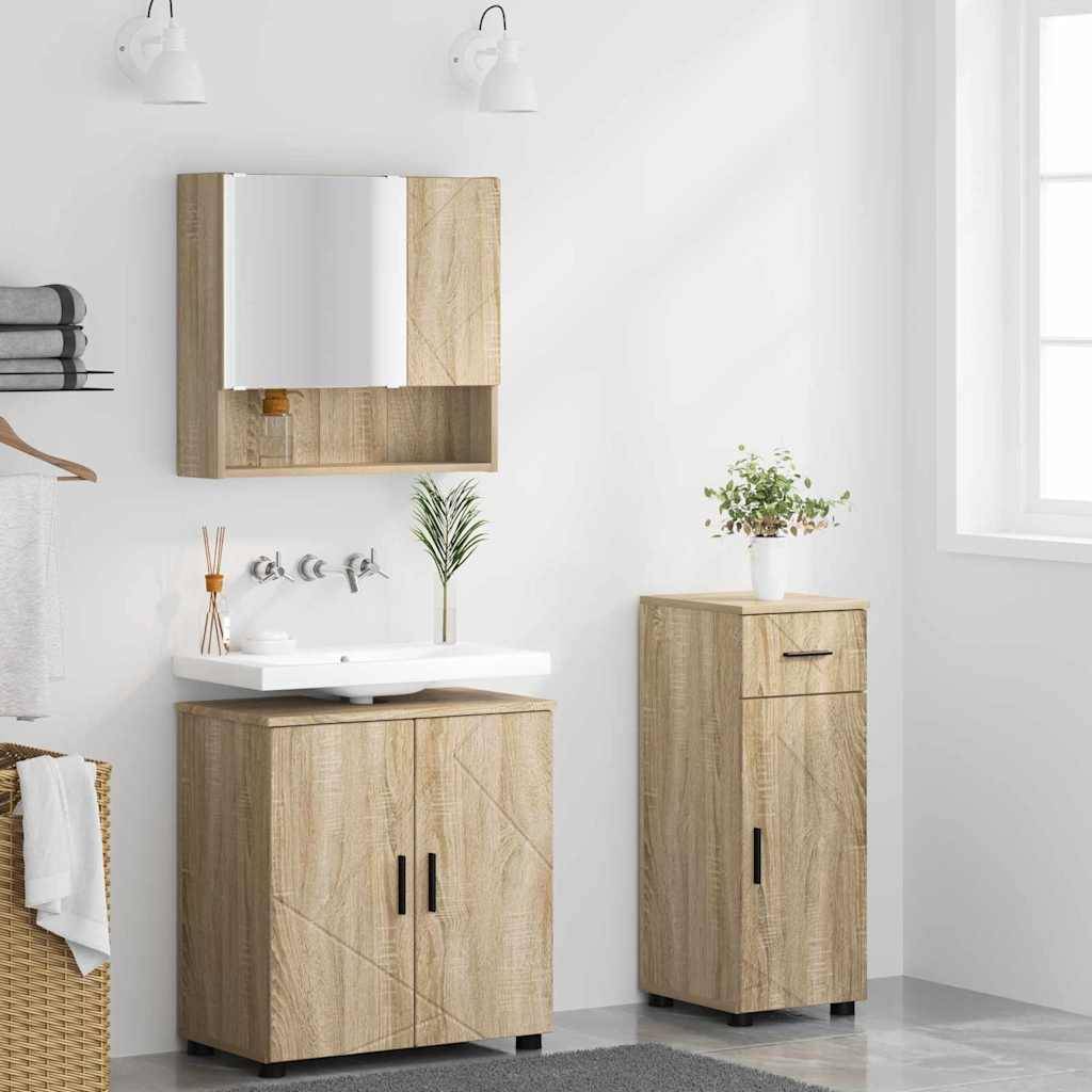 vidaXL Badezimmermöbel-Set 3 pcs Sonoma-Eiche Holzwerkstoff & Metall
