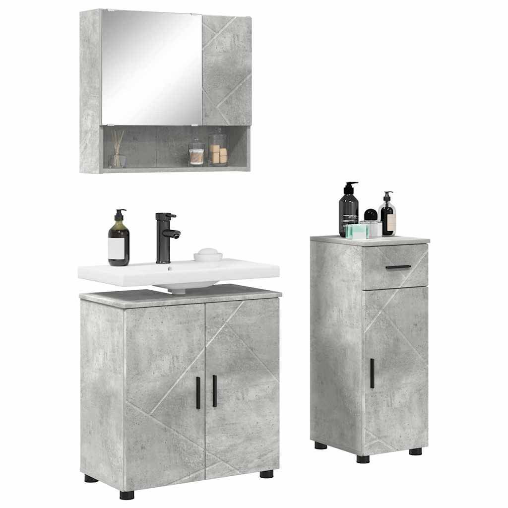 vidaXL Badezimmermöbel-Set 3 pcs Beton Grau Holzwerkstoff & Metall