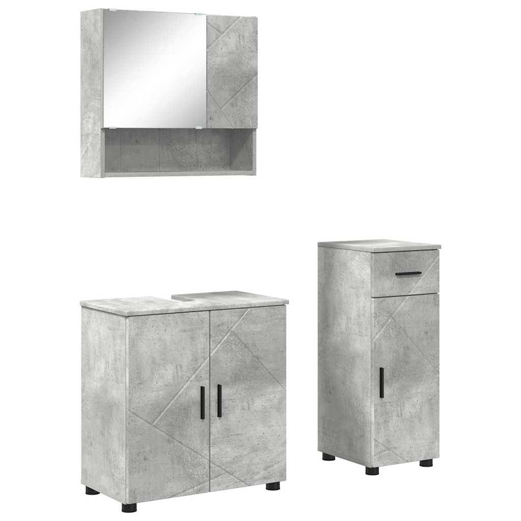 vidaXL Badezimmermöbel-Set 3 pcs Beton Grau Holzwerkstoff & Metall