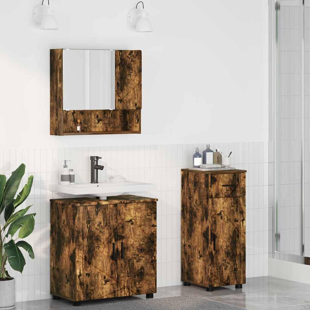 vidaXL Badezimmermöbel-Set mit Schubladen 3 pcs Geräucherte Eiche