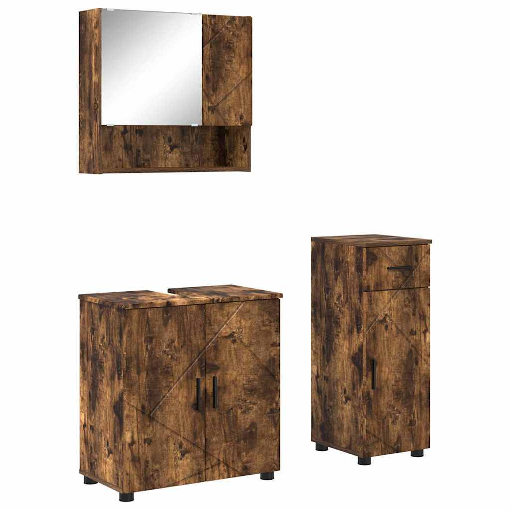 vidaXL Badezimmermöbel-Set mit Schubladen 3 pcs Geräucherte Eiche