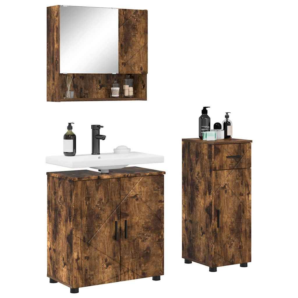 vidaXL Badezimmermöbel-Set mit Schubladen 3 pcs Geräucherte Eiche
