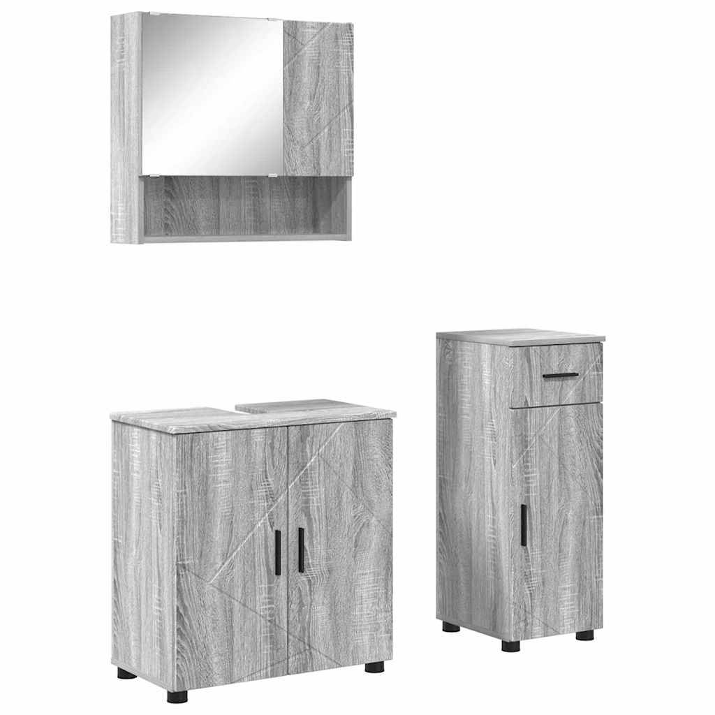 vidaXL Badezimmermöbel-Set 3 pcs Graues Sonoma Holzwerkstoff & Metall