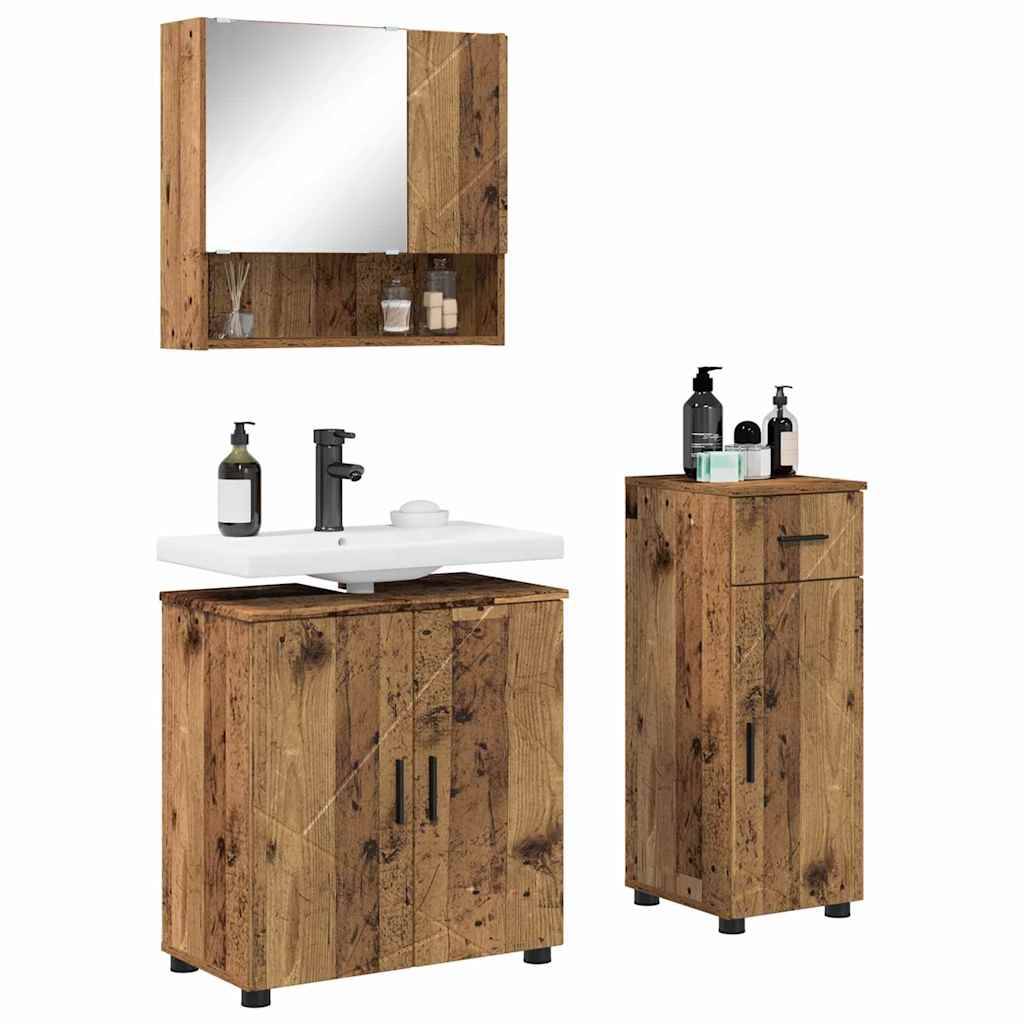 vidaXL Badezimmermöbel-Set 3 pcs Altholz Holzwerkstoff & Metall