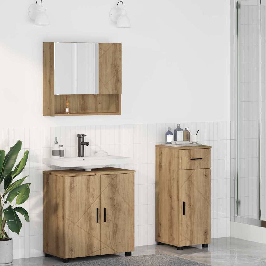 vidaXL Badezimmermöbel-Set 3 pcs Artisan-Eiche Holzwerkstoff & Metall