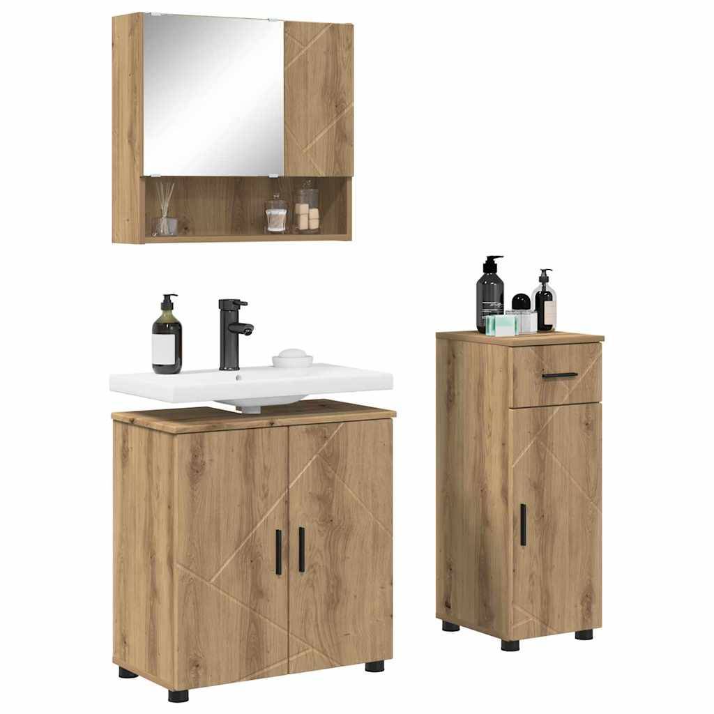 vidaXL Badezimmermöbel-Set 3 pcs Artisan-Eiche Holzwerkstoff & Metall