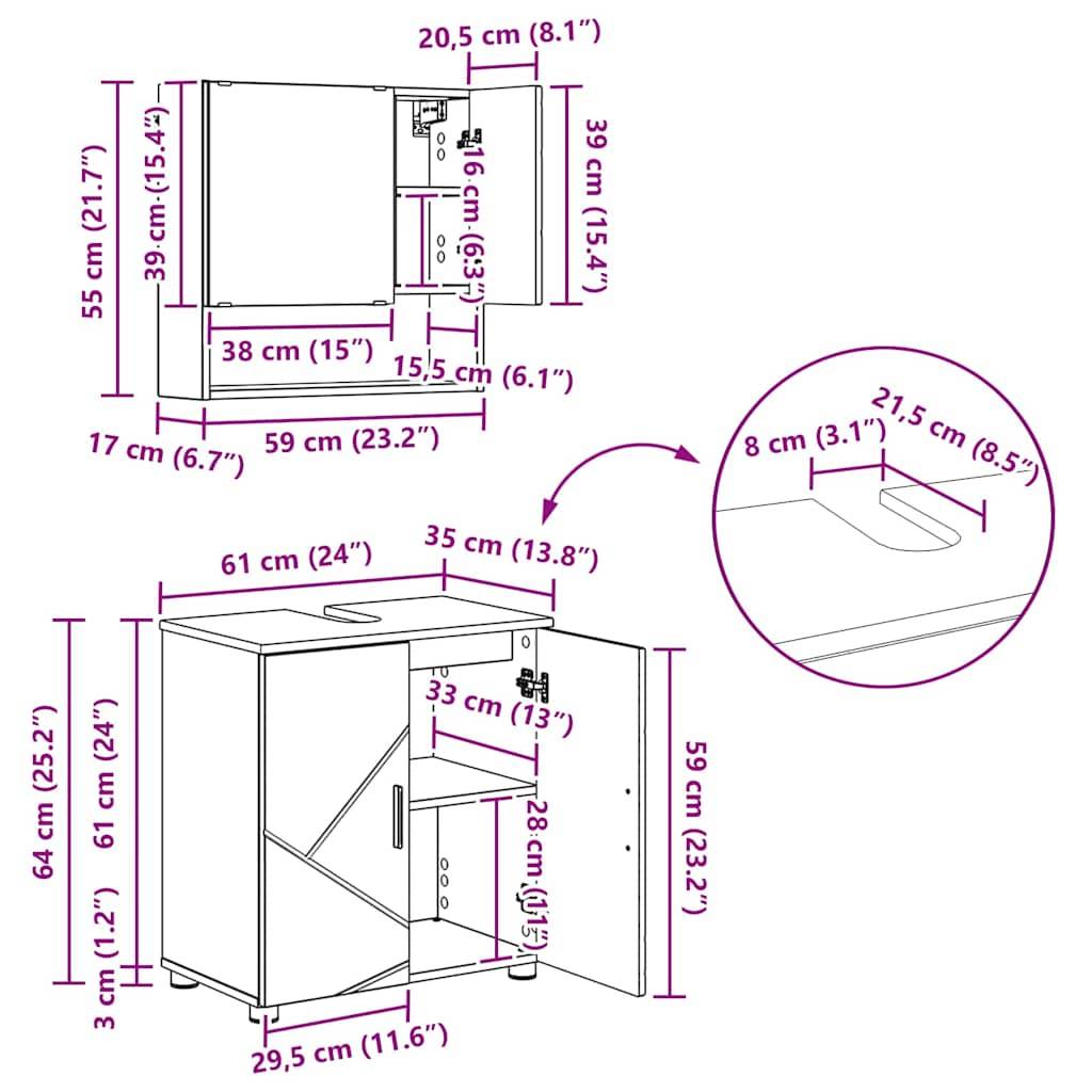 vidaXL Badezimmermöbel-Set Wandmontiert 5 pcs Geräucherte Eiche