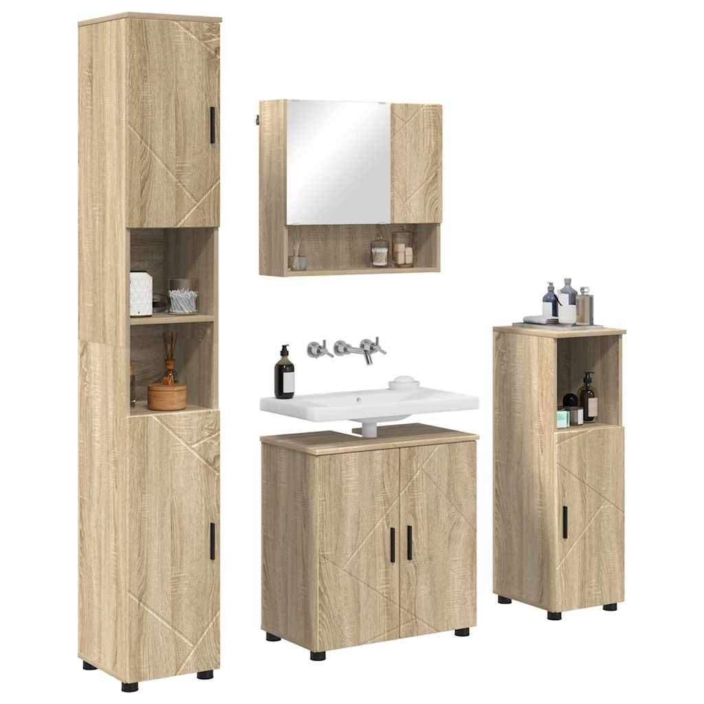vidaXL Badezimmermöbel-Set 4 pcs Sonoma-Eiche Holzwerkstoff & Metall