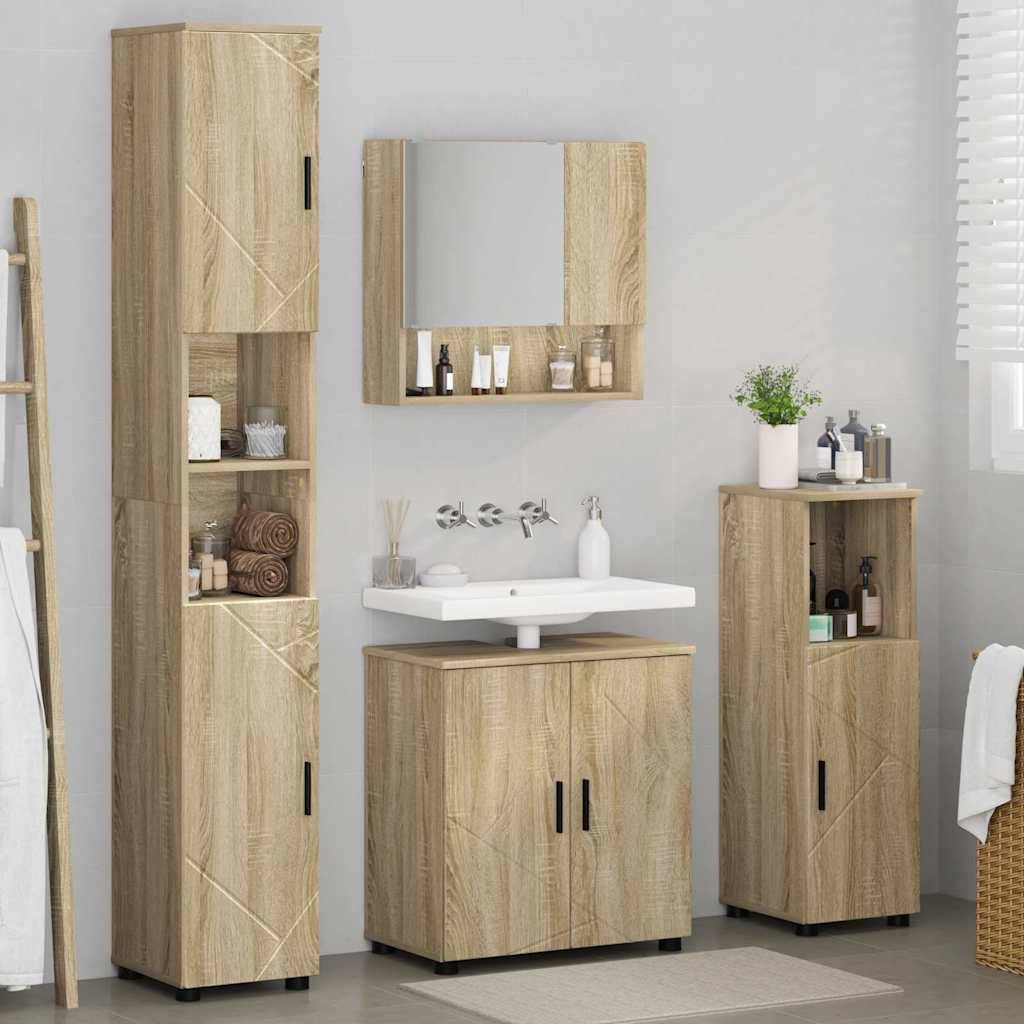 vidaXL Badezimmermöbel-Set 4 pcs Sonoma-Eiche Holzwerkstoff & Metall