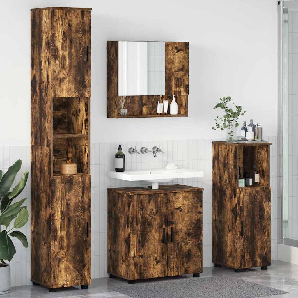 vidaXL Badezimmermöbel-Set Wandmontiert 4 pcs Geräucherte Eiche