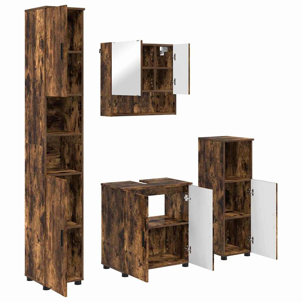 vidaXL Badezimmermöbel-Set Wandmontiert 4 pcs Geräucherte Eiche