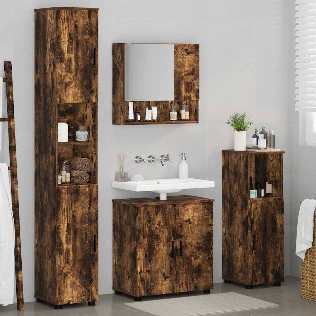 vidaXL Badezimmermöbel-Set Wandmontiert 4 pcs Geräucherte Eiche