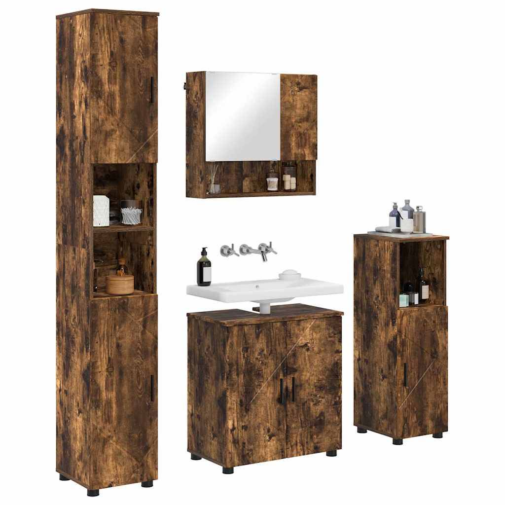 vidaXL Badezimmermöbel-Set Wandmontiert 4 pcs Geräucherte Eiche