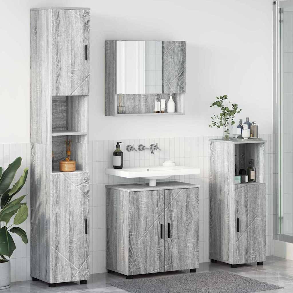 vidaXL Badezimmermöbel-Set 4 pcs Graues Sonoma Holzwerkstoff & Metall