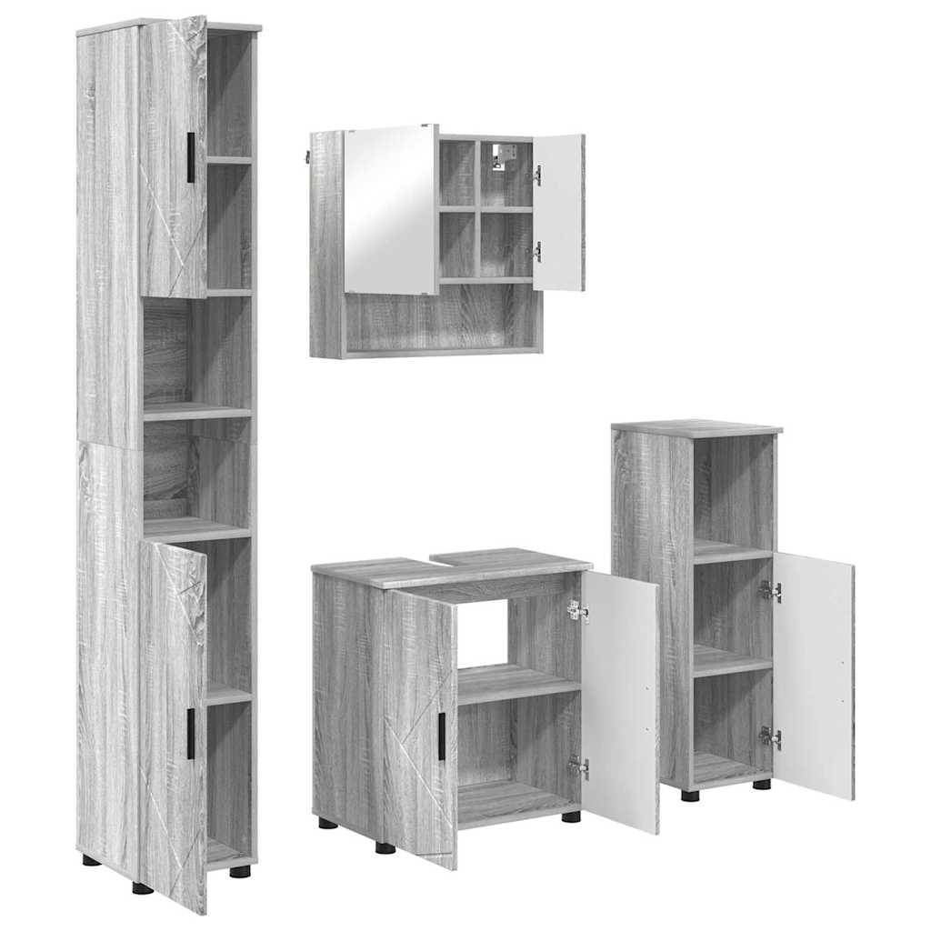 vidaXL Badezimmermöbel-Set 4 pcs Graues Sonoma Holzwerkstoff & Metall