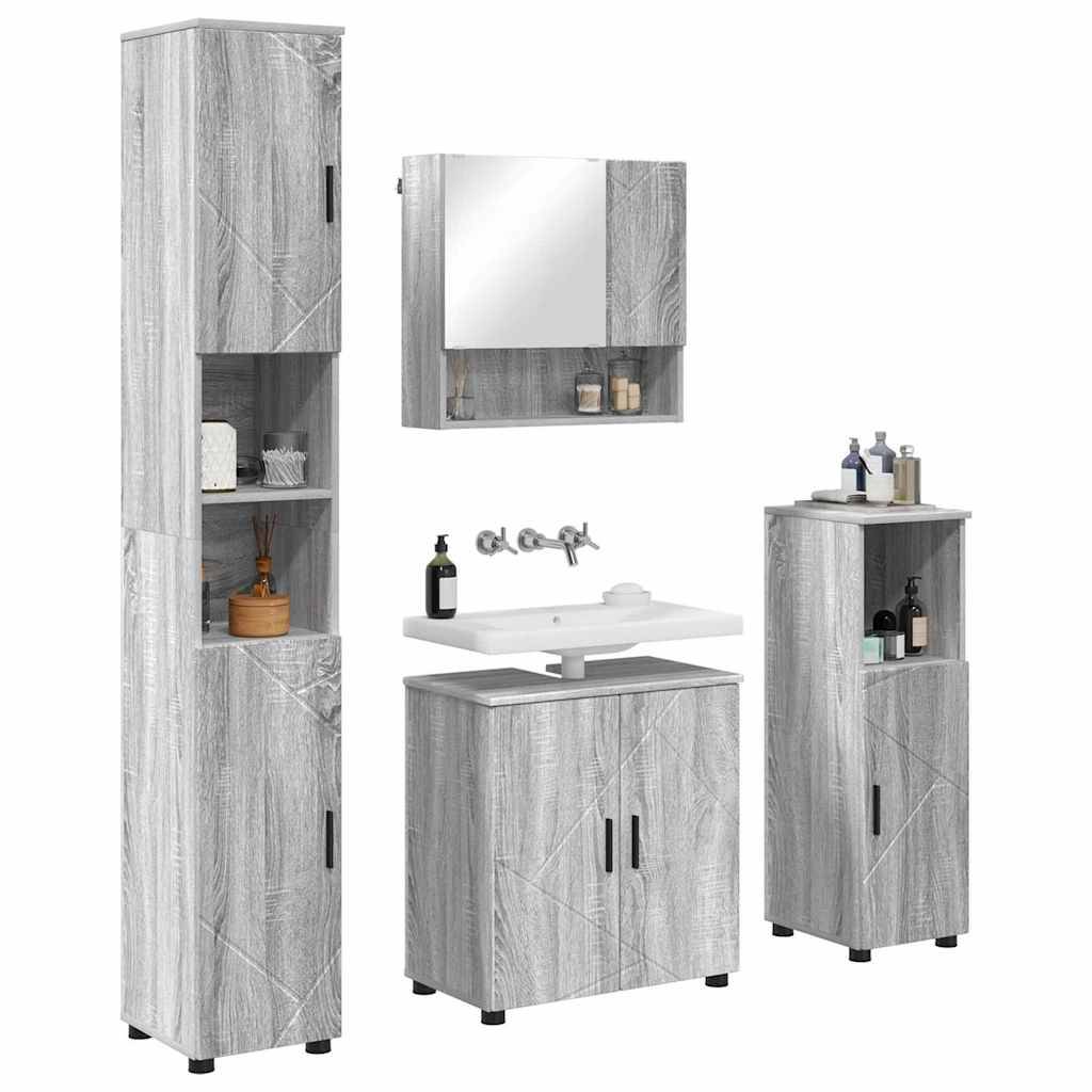 vidaXL Badezimmermöbel-Set 4 pcs Graues Sonoma Holzwerkstoff & Metall