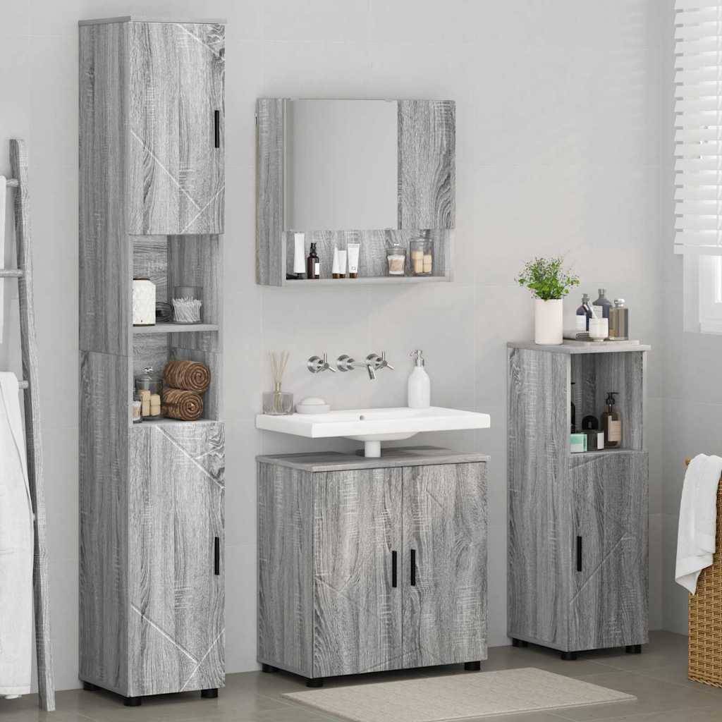 vidaXL Badezimmermöbel-Set 4 pcs Graues Sonoma Holzwerkstoff & Metall