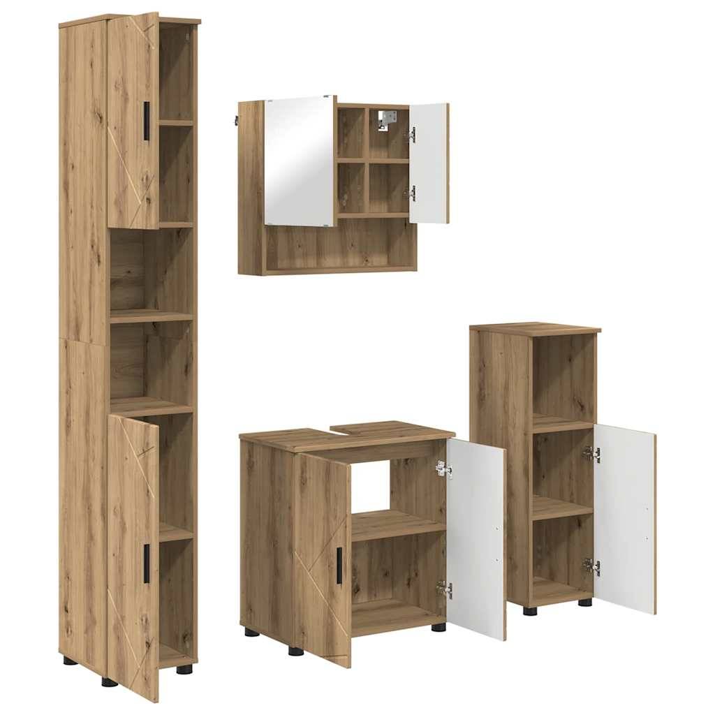 vidaXL Badezimmermöbel-Set 4 pcs Artisan-Eiche Holzwerkstoff & Metall