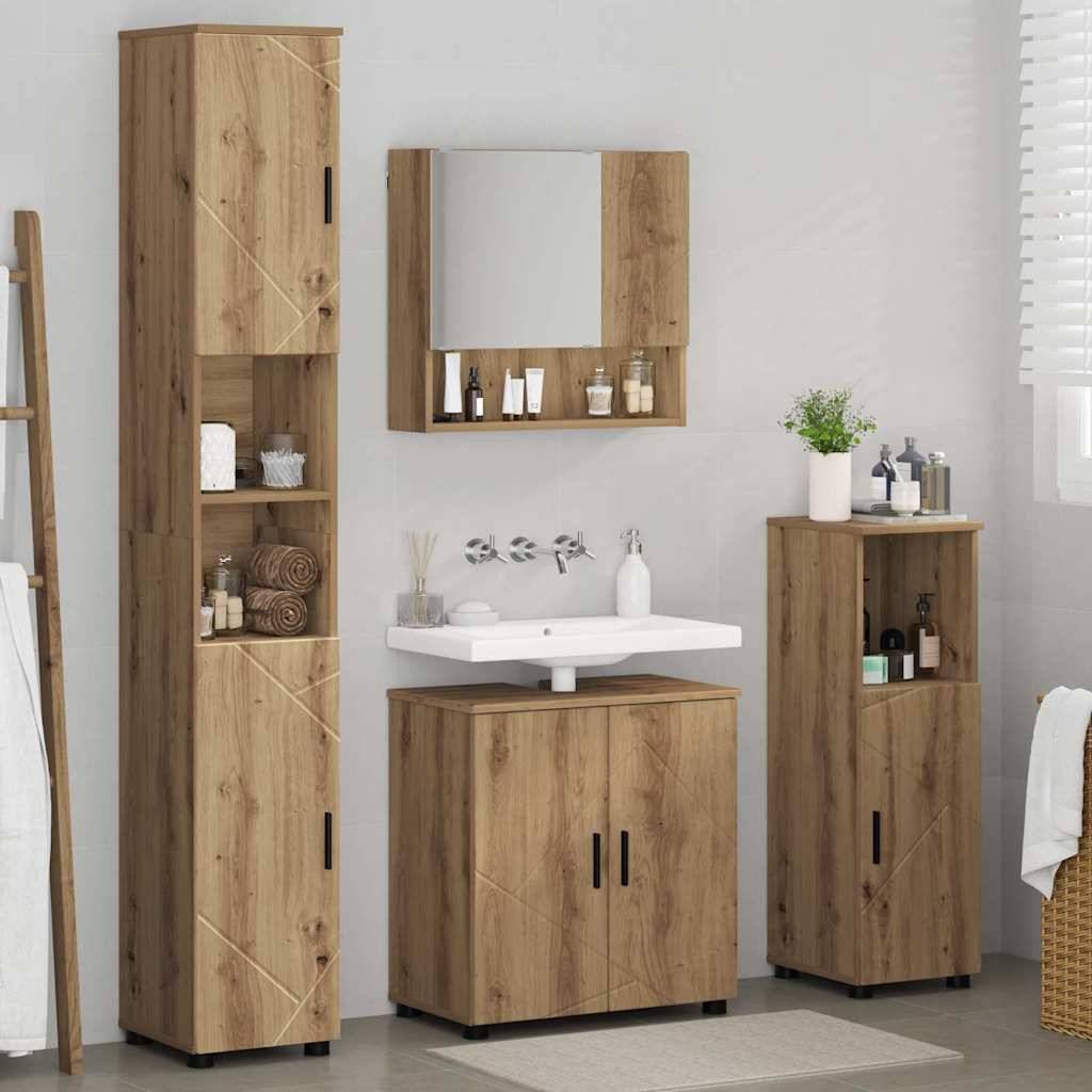 vidaXL Badezimmermöbel-Set 4 pcs Artisan-Eiche Holzwerkstoff & Metall