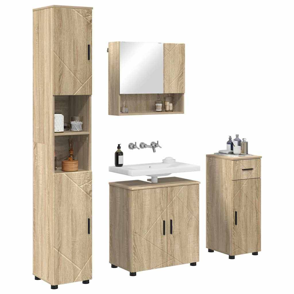 vidaXL Badezimmermöbel-Set 4 pcs Sonoma-Eiche Holzwerkstoff & Metall