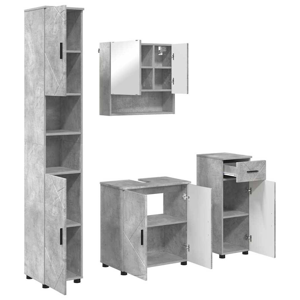 vidaXL Badezimmermöbel-Set 4 pcs Beton Grau Holzwerkstoff & Metall