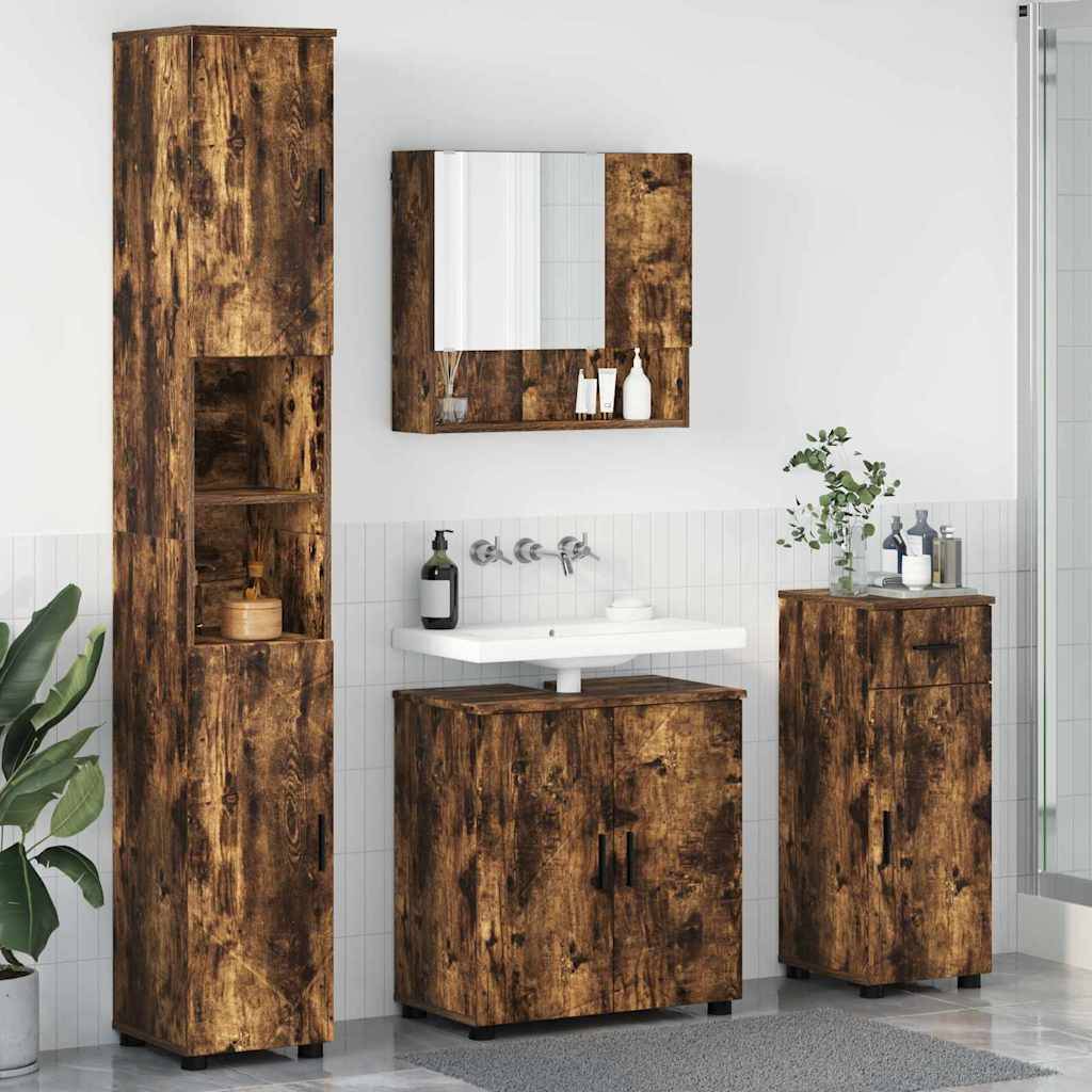 vidaXL Badezimmermöbel-Set mit Schubladen 4 pcs Geräucherte Eiche