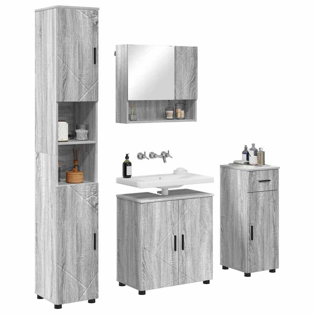 vidaXL Badezimmermöbel-Set 4 pcs Graues Sonoma Holzwerkstoff & Metall