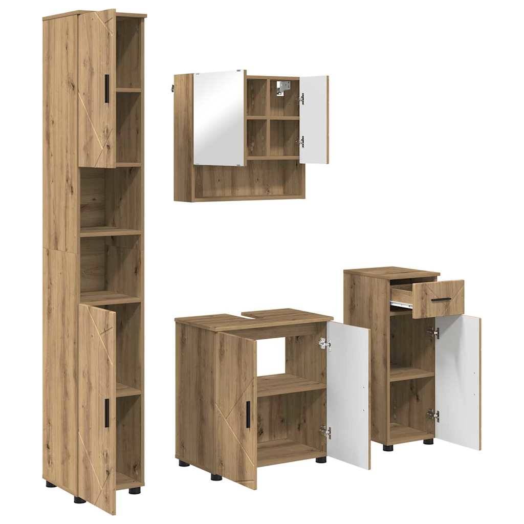 vidaXL Badezimmermöbel-Set 4 pcs Artisan-Eiche Holzwerkstoff & Metall