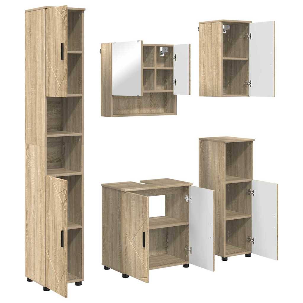 vidaXL Badezimmermöbel-Set 5 pcs Sonoma-Eiche Holzwerkstoff & Metall