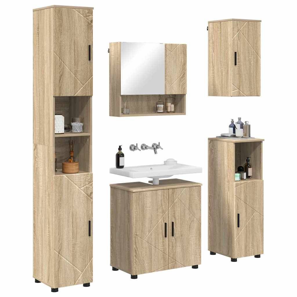 vidaXL Badezimmermöbel-Set 5 pcs Sonoma-Eiche Holzwerkstoff & Metall