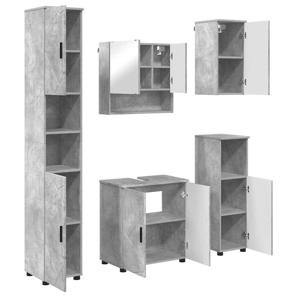 vidaXL Badezimmermöbel-Set 5 pcs Beton Grau Holzwerkstoff & Metall