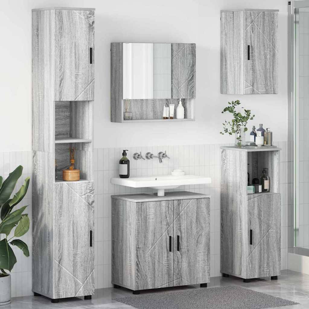 vidaXL Badezimmermöbel-Set 5 pcs Graues Sonoma Holzwerkstoff & Metall