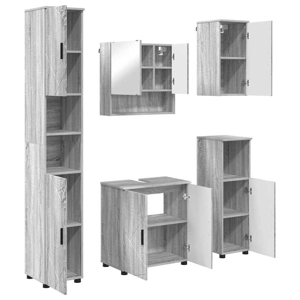 vidaXL Badezimmermöbel-Set 5 pcs Graues Sonoma Holzwerkstoff & Metall