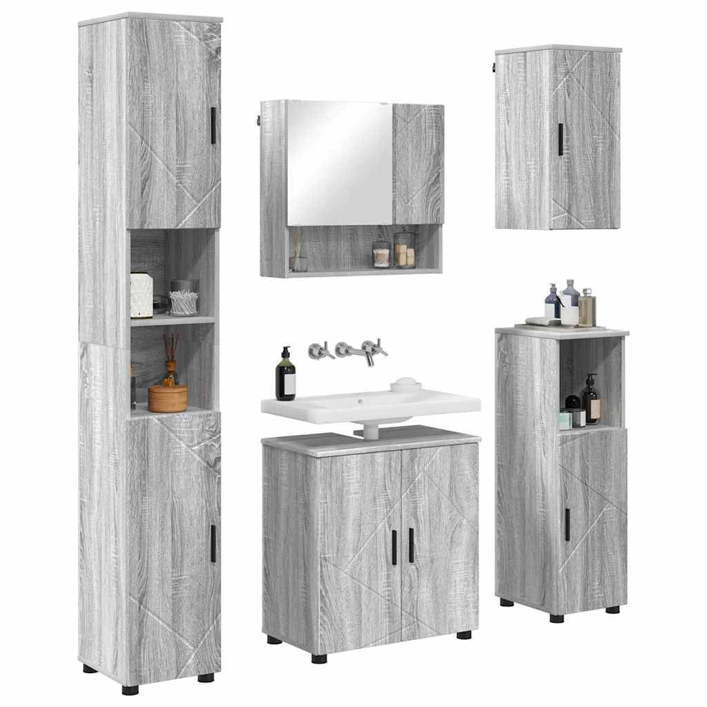 vidaXL Badezimmermöbel-Set 5 pcs Graues Sonoma Holzwerkstoff & Metall