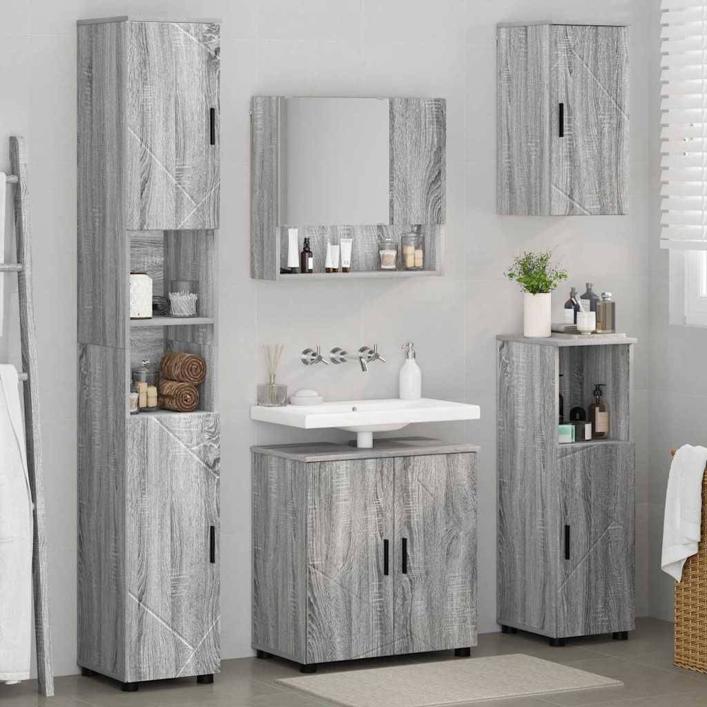 vidaXL Badezimmermöbel-Set 5 pcs Graues Sonoma Holzwerkstoff & Metall