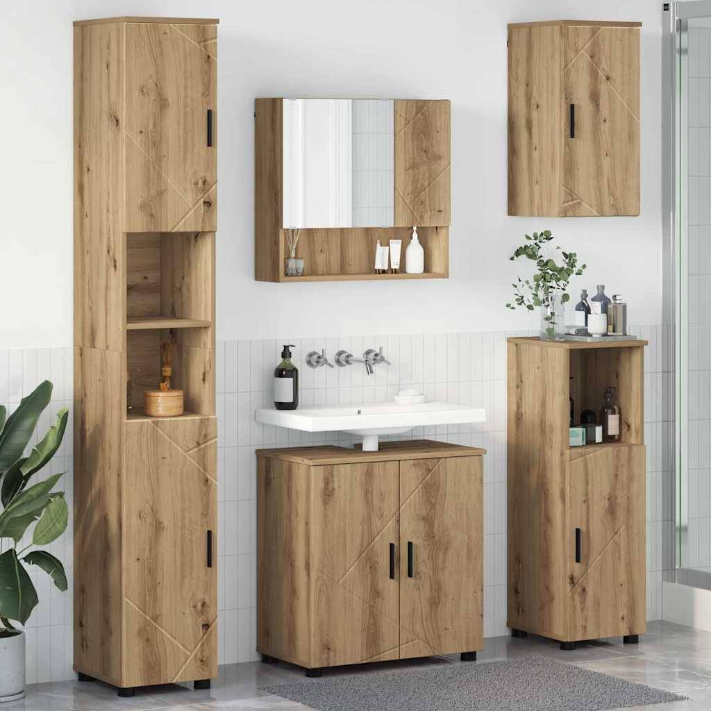 vidaXL Badezimmermöbel-Set 5 pcs Artisan-Eiche Holzwerkstoff & Metall