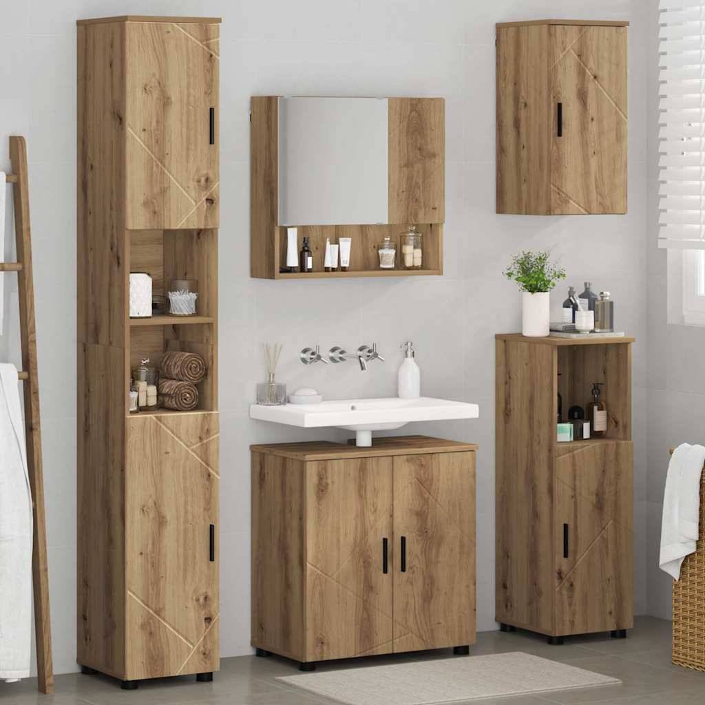 vidaXL Badezimmermöbel-Set 5 pcs Artisan-Eiche Holzwerkstoff & Metall